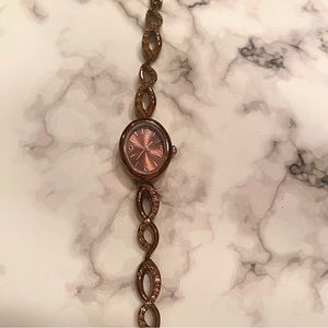 Allude Chocolate Crystal Accent Brown Metal Infinity Link Band Skinny Watch